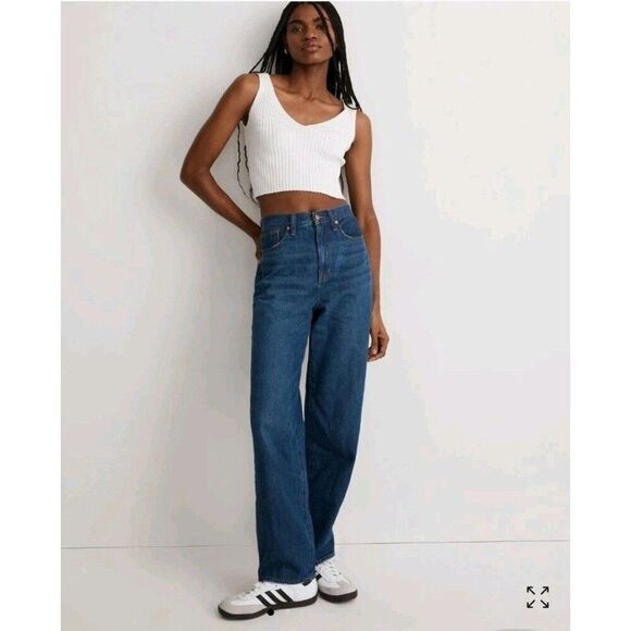 Madewell Baggy Straight Jeans Slouchy In Dark Worn Indigo Wash Size 26 - Picture 13 of 13